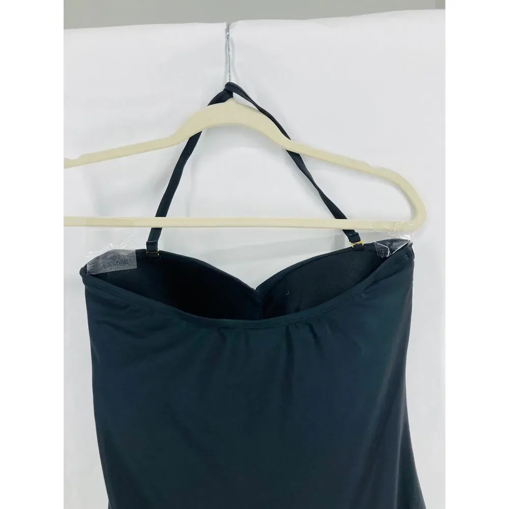 NWOT Unbranded Black Ruched One-Piece Halter Swim Bathing Suit Women's